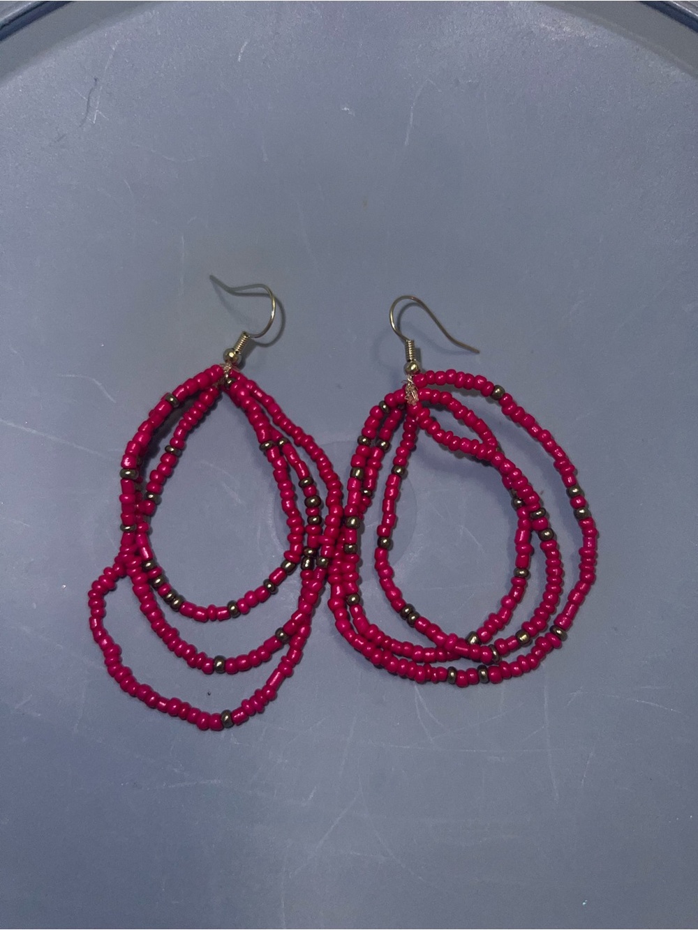 Handmade Hot Pink Beaded Loop Earrings